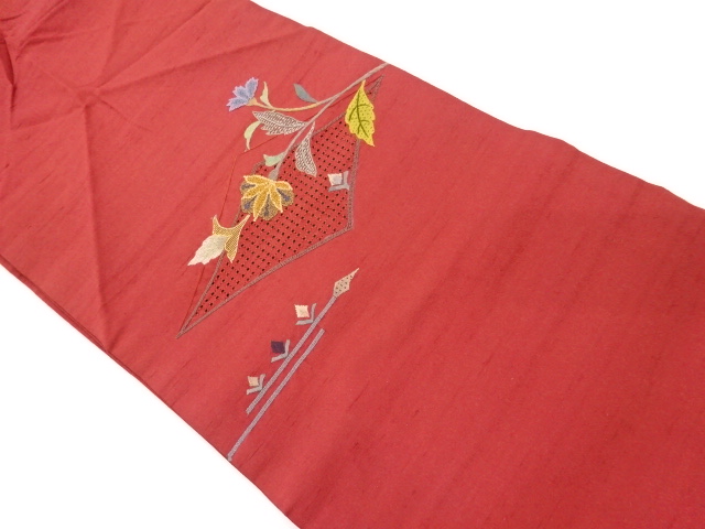 JAPANESE NAGOYA OBI / FUSHI TSUMUGI / EMBROIDERY / FLOWER